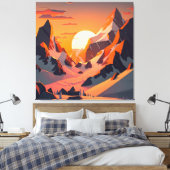 Levendige piek: een sneeuwberg bij zonsondergang. canvas afdruk (Insitu (Slaapkamer))