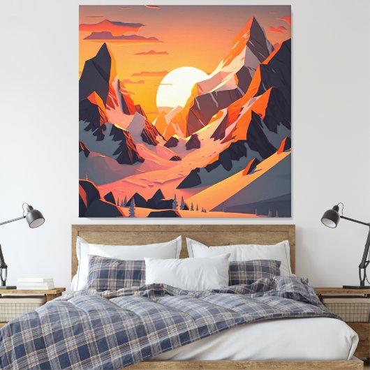 Levendige piek: een sneeuwberg bij zonsondergang. canvas afdruk (Insitu (Slaapkamer))