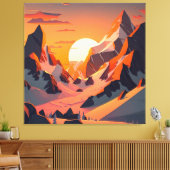 Levendige piek: een sneeuwberg bij zonsondergang. canvas afdruk (Insitu (Woonkamer))