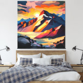 Levendige piek: een sneeuwberg bij zonsondergang. canvas afdruk (Insitu (Slaapkamer))