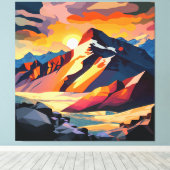 Levendige piek: een sneeuwberg bij zonsondergang. canvas afdruk (Insitu (Houten vloer))