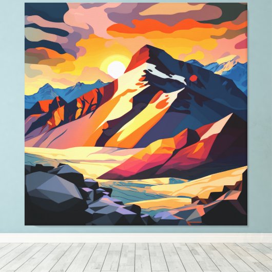 Levendige piek: een sneeuwberg bij zonsondergang. canvas afdruk (Insitu (Houten vloer))