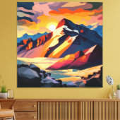 Levendige piek: een sneeuwberg bij zonsondergang. canvas afdruk (Insitu (Woonkamer))