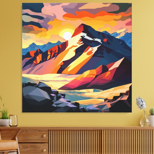 Levendige piek: een sneeuwberg bij zonsondergang. canvas afdruk (Insitu (Woonkamer))