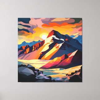 Levendige piek: een sneeuwberg bij zonsondergang. canvas afdruk