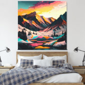 Levendige piek: een sneeuwberg bij zonsondergang. canvas afdruk (Insitu (Slaapkamer))