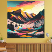 Levendige piek: een sneeuwberg bij zonsondergang. canvas afdruk (Insitu (Woonkamer))