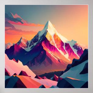 Levendige piek: een sneeuwberg bij zonsondergang. poster