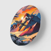 Levendige piek: een sneeuwberg bij zonsondergang. ronde klok (Hoek)