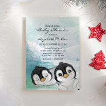 Levendige pinguïns sneeuwlandschap Baby shower