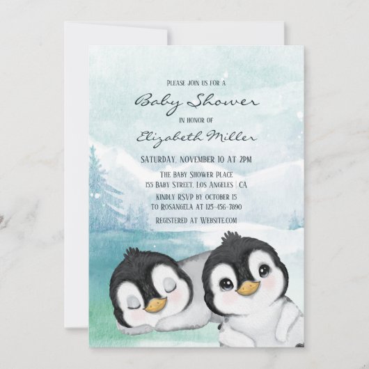 Levendige pinguïns sneeuwlandschap Baby shower Kaart (Voorkant)