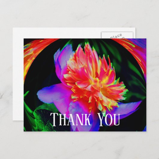 Levendige Pioen Abstracte Bloemige Dankkaart Briefkaart (Voorkant / Achterkant)