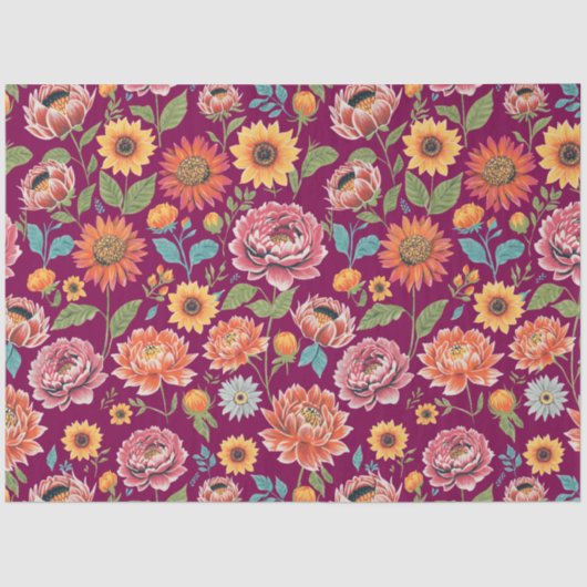 Levendige pioenen & madeliefjes Bold Bloemen Roze  Tissuepapier (Voorkant)