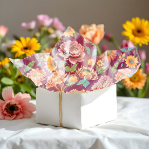 Levendige pioenen & madeliefjes Bold Bloemen Roze  Tissuepapier