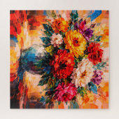 Levendige Pioenrozen Boeket in Vaas Impasto Legpuzzel (Horizontaal)