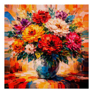Levendige Pioenrozen Boeket in Vaas Impasto Perfect Poster