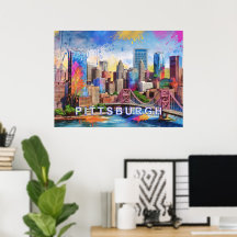 Levendige Pittsburgh Silhouette, Kleurrijke Stedel