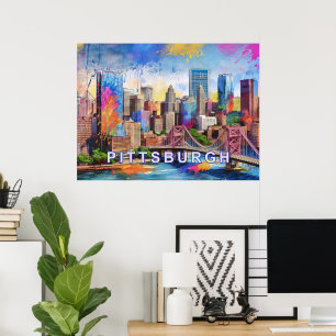 Levendige Pittsburgh Silhouette, Kleurrijke Stedel Poster