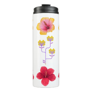Levendige Pixel Art Tropische Bloemen Thermosbeker