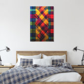 Levendige Plaid Fusion & Moderne Geometrische Text Canvas Afdruk (Insitu (Slaapkamer))