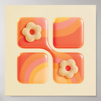 Levendige Pluizige Bloem 3D Kunstprint - Vierkant  Poster
