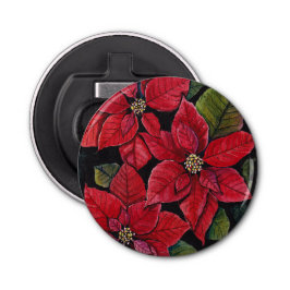 Levendige poinsettia in de Waterverf Button Flesopener