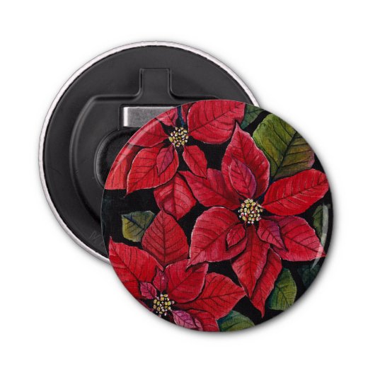 Levendige poinsettia in de Waterverf Button Flesopener (Voorkant)