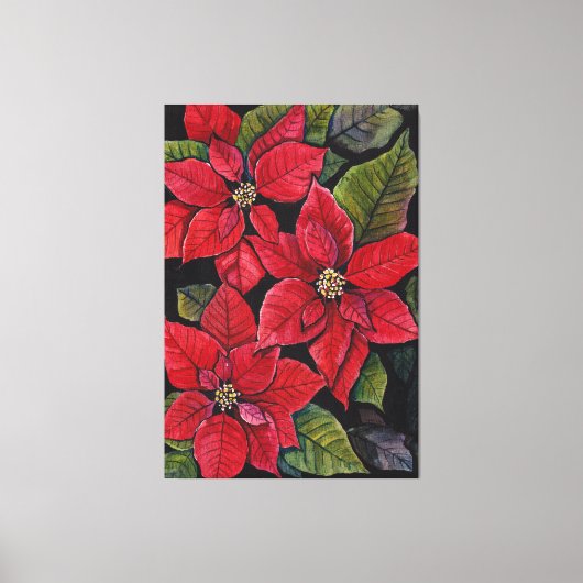 Levendige poinsettia in de Waterverf Canvas Afdruk (Voorkant)