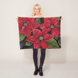 Levendige poinsettia in de Waterverf Fleece Deken