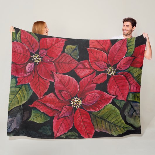 Levendige poinsettia in de Waterverf Fleece Deken (In situ)
