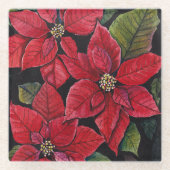 Levendige poinsettia in de Waterverf Glazen Onderzetter (Voorkant)