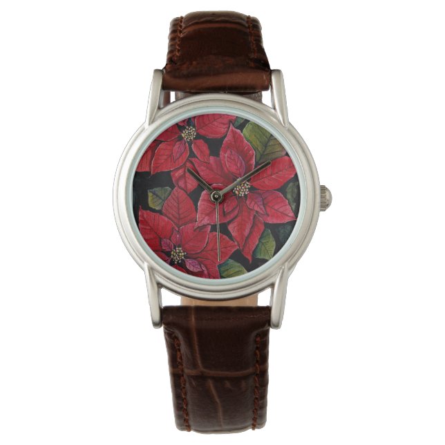 Levendige poinsettia in de Waterverf Horloge (Voorkant)
