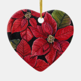 Levendige poinsettia in de Waterverf Keramisch Ornament