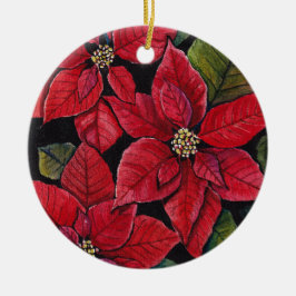 Levendige poinsettia in de Waterverf Keramisch Ornament