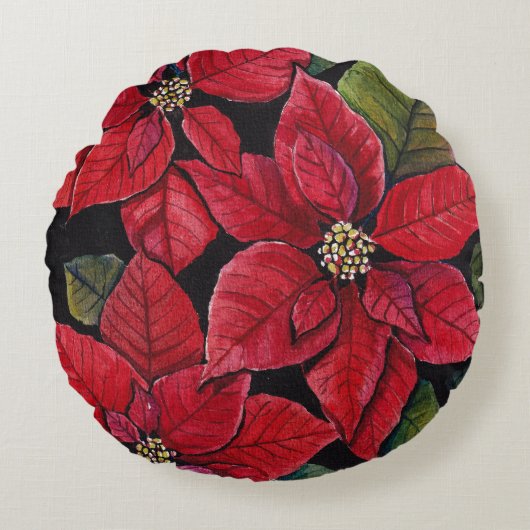 Levendige poinsettia in de Waterverf Rond Kussen (Voorkant)