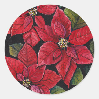 Levendige poinsettia in de Waterverf Ronde Sticker