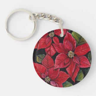 Levendige poinsettia in de Waterverf Sleutelhanger