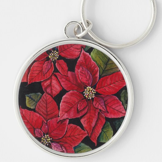 Levendige poinsettia in de Waterverf Sleutelhanger (Voorkant)
