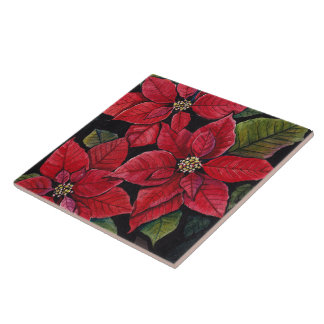 Levendige poinsettia in de Waterverf Tegeltje