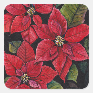 Levendige poinsettia in de Waterverf Vierkante Sticker