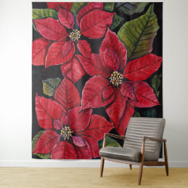 Levendige poinsettia in de Waterverf Wandkleed