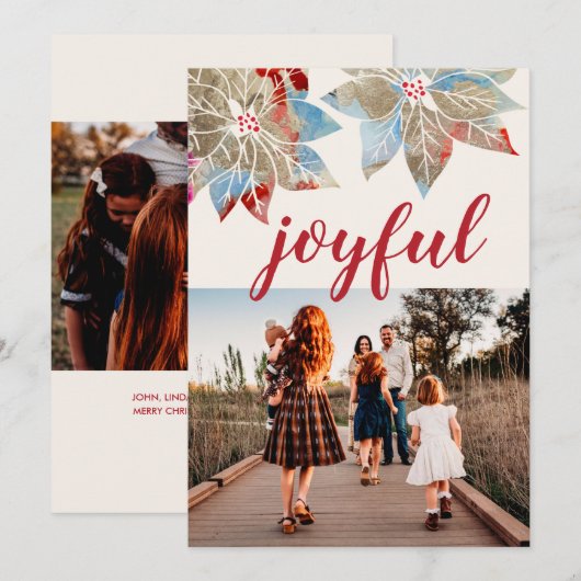 Levendige Poinsettia Kerstmis Fotokaart Feestdagenkaart (Voorkant / Achterkant)