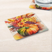 Levendige pompoen boeket goud herfst oogst kartonnen onderzetters (Schuin)