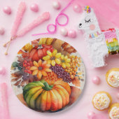 Levendige pompoen boeket goud herfst oogst papieren bordje (Feest)