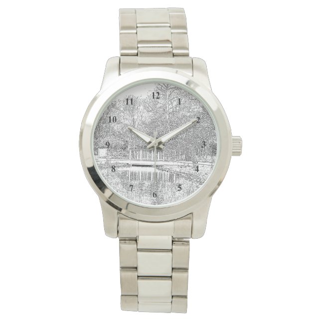 Levendige Pond in zwart-wit Horloge (Voorkant)