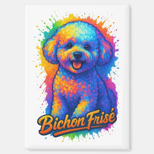 Levendige Pop Art Bichon Frisé Magneet (Voorkant)
