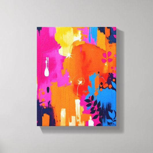 Levendige Pop Art Bloemige Abstracte Kunst Canvas Afdruk (Voorkant)