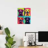 Levendige Pop Art Dog Portraits: Warhol Style Grid Poster (Thuiskantoor)
