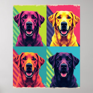 Levendige Pop Art Dog Portraits: Warhol Style Grid Poster