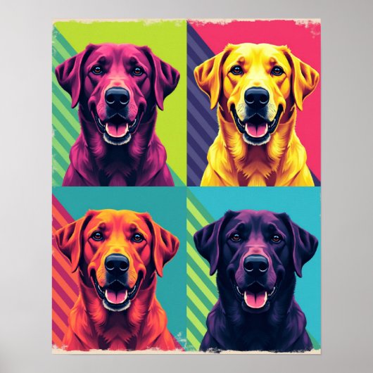 Levendige Pop Art Dog Portraits: Warhol Style Grid Poster (Voorkant)